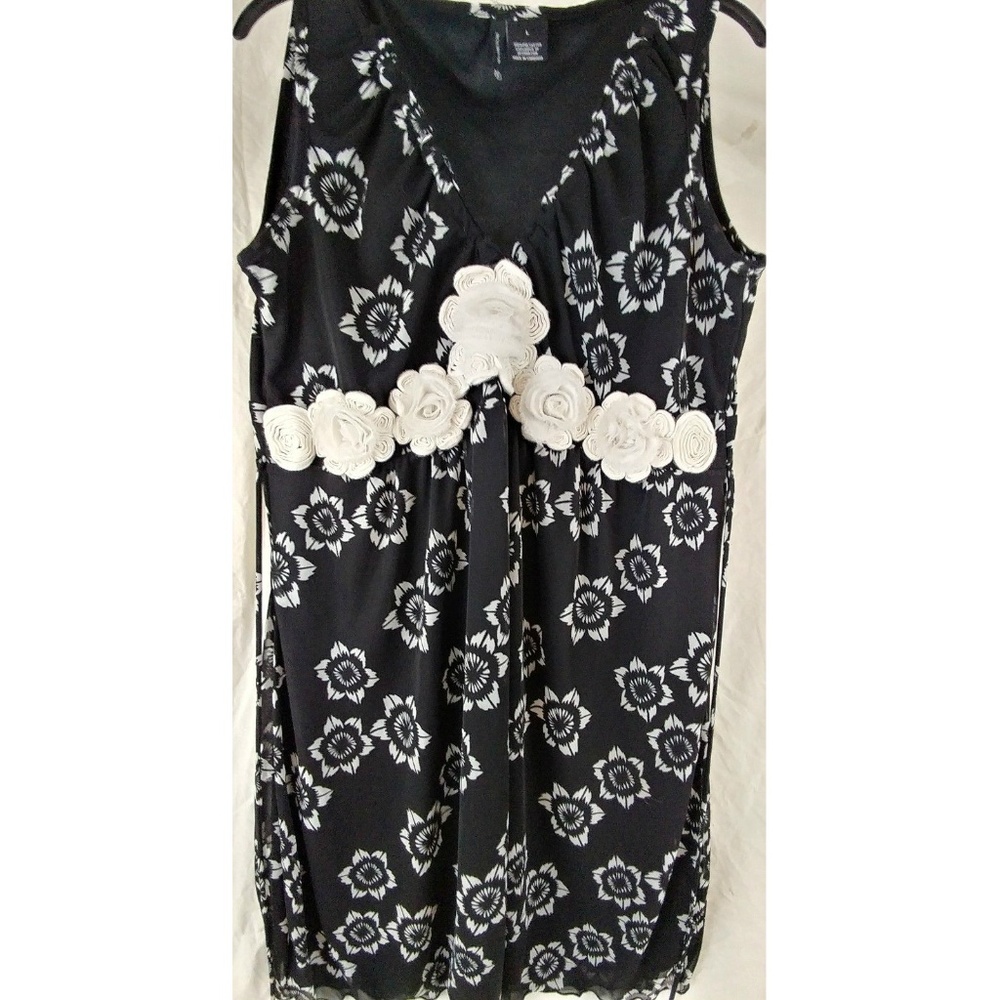 New Directions Womens  flowers dress Black Sz L